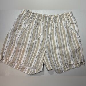Briggs New York Beige with Blue Pinstripe Smocked Linen Blend Waist Shorts